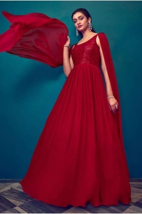 robe rouge avec georgette brodée GW0618