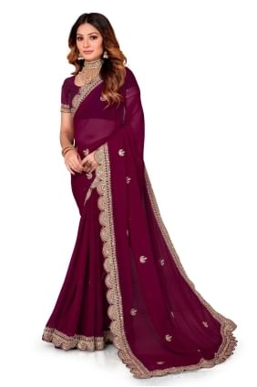 Saris de vin en georgette brodée SR25218