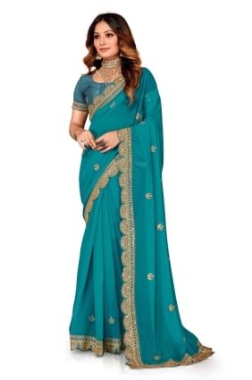 sari en georgette brodée en rama avec chemisier SR25221