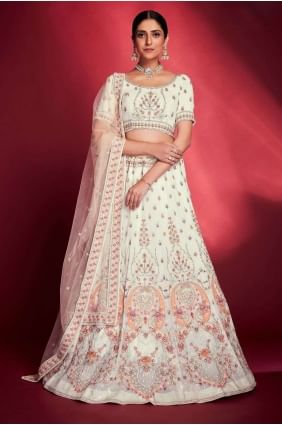 Lehenga Choli blanc en georgette avec fil LC7161