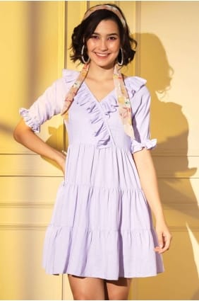 kurti indo western en viscose violet avec uni KTI2155