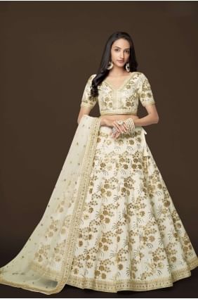 choli lehenga de mariage blanc en soie brodé LC7175