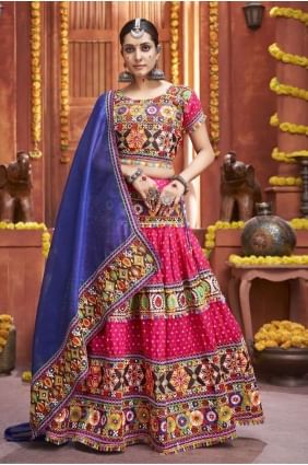 miroir Navratri lehenga choli en coton magenta LC7192