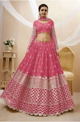 Georgette Diwali Lehenga Choli en rose avec broderie LC7194