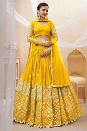 georgette brodée Diwali lehenga choli en jaune LC7196