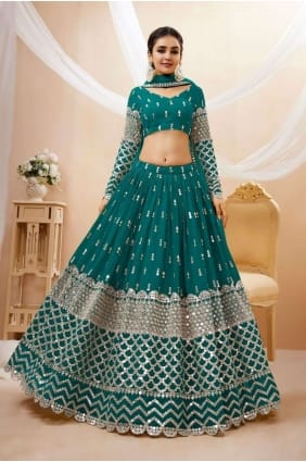 georgette brodée bleu sarcelle Diwali lehenga choli avec dupatta LC7199