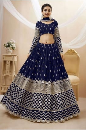 bleu marine Diwali lehenga choli en georgette avec broderie LCU7200