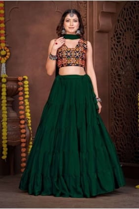 banglori silk Navratri lehenga choli with embroidered in green LC7212