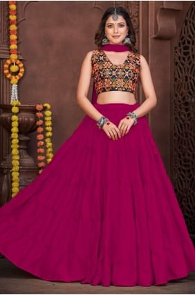 soie banglori brodée rose Navratri lehenga choli LC7215