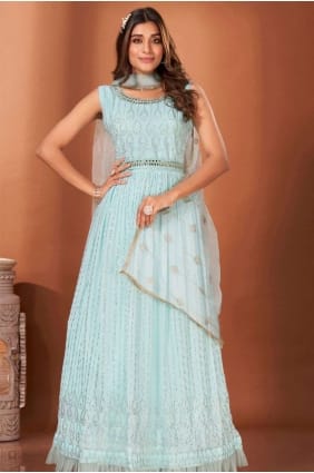robe robe en georgette bleue avec miroir GW0644