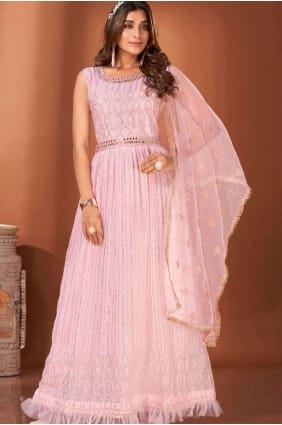 Robe rose miroir Georgette avec Dupatta GW0645