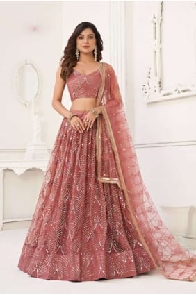 Filet de mariage lehenga choli avec brodé en pêche LC7286