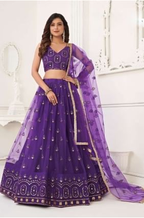 filet de mariage lehenga choli en violet avec broderie LC7287