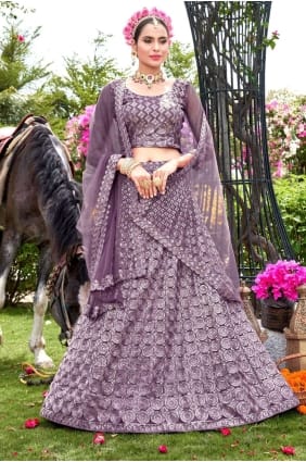 filet de rose poussiéreux brodé mariage lehenga choli avec dupatta LC7300