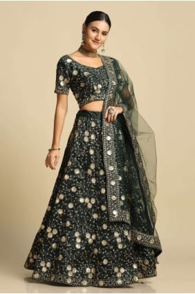 choli lehenga de mariage vert en satin avec broderie LC7307