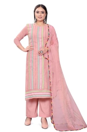 Chanderi Costume Palazzo Rose Brodé avec Dupatta PZ3722
