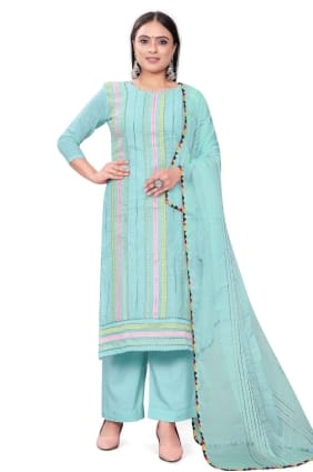 Chanderi - Costume Palazzo - Aqua avec broderies PZ3725