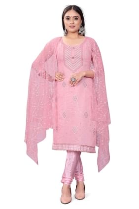 chanderi brodé rose salwar kameez avec dupatta SK153652