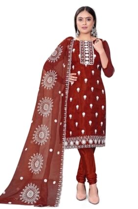 chanderi brodé marron salwar kameez avec dupatta SK153657