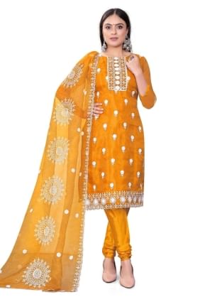 chanderi jaune salwar kameez en broderie SK153658