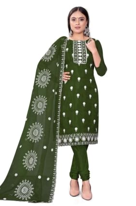 chanderi brodé vert salwar kameez avec dupatta SK153659