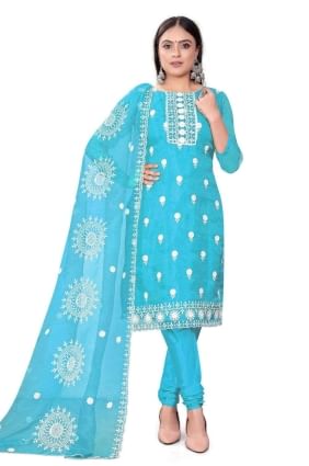 aqua salwar kameez avec chanderi brodé SK153660