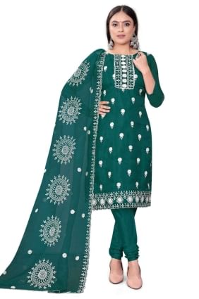 sarcelle chanderi brodé salwar kameez avec dupatta SK153666
