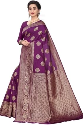 sari en soie violet avec tissage SR25573
