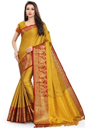 sari jaune en soie en tissage SR25577
