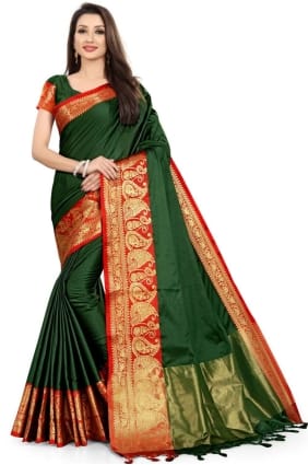 sari en soie vert avec tissage SR25578