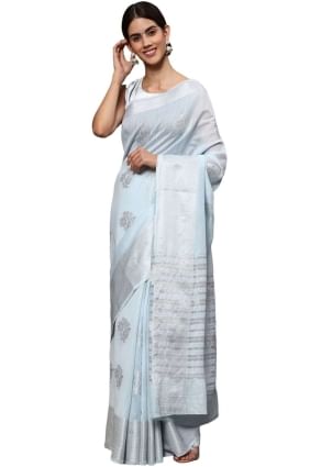 sari en soie tissée bleu clair SR25582