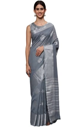 sari tissé gris en soie SR25584