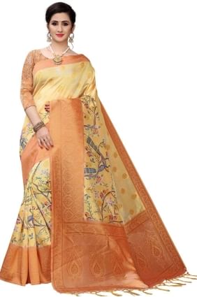 sari en soie multicolore doré avec impression numérique SR25601