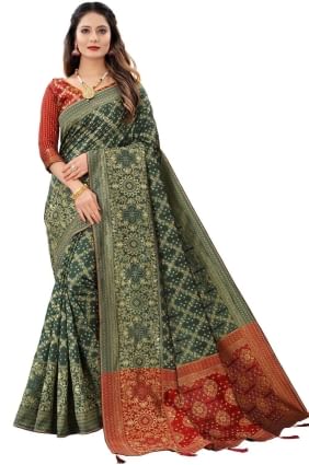 sari en soie avec tissage en vert SR25603