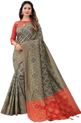 sari en soie grise avec tissage SR25605