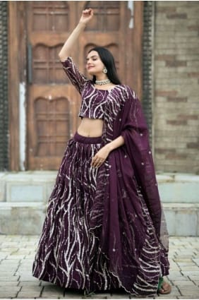 Soie vin partie lehenga choli en brodé LC7312