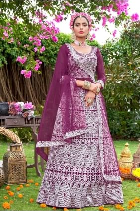 vin mariage lehenga choli en filet avec brodé LC7313