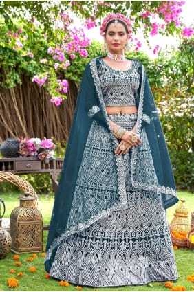 sarcelle brodée mariage lehenga choli en filet LC7316