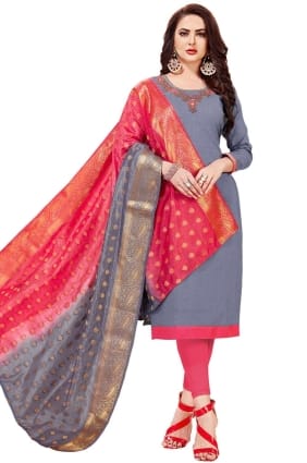 Salwar Kameez en soie brodé en multicolore avec dupatta SK153753
