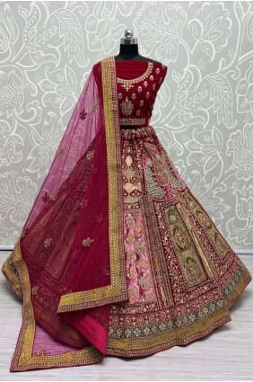 Filet brodé Lehenga Choli en rose Rani avec Dupatta LC7364