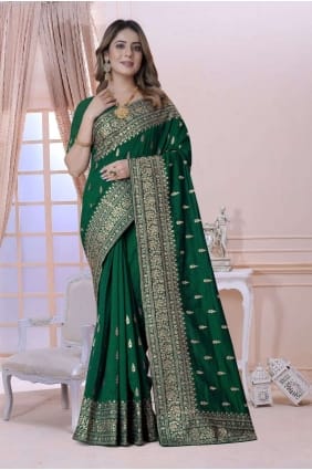 sari en soie tissée verte SR25727