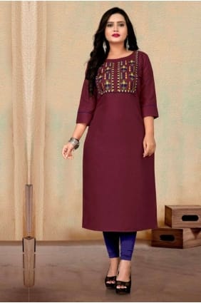 Embroidered Cotton Wine red Kurti KTI2261