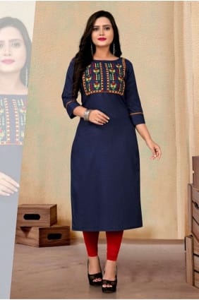 Cotton Navy blue Kurti with Embroidered KTI2262