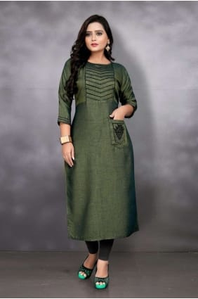 Rayon Kurti with Embroidered in Green KTI2269