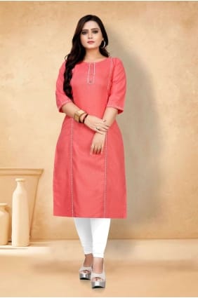 Kurti uni rose corail en coton KTI2272