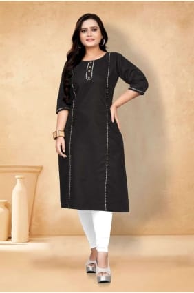 Black Cotton Kurti with Plain KTI2273