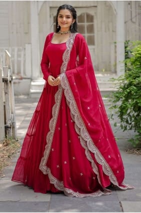 robe robe en fausse georgette rose magenta avec uni GW0684