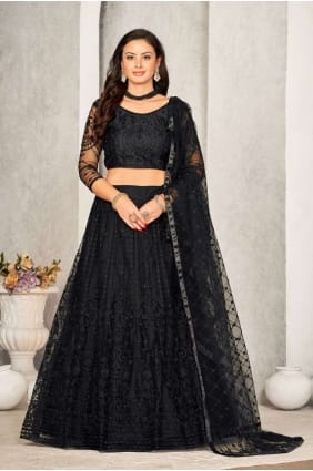 Lehenga Choli en filet noir avec brodé LC7549