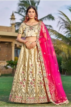 embroidered lehenga choli in cream satin LC7565