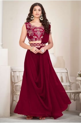 embroidered satin maroon lehenga choli with dupatta LC7567